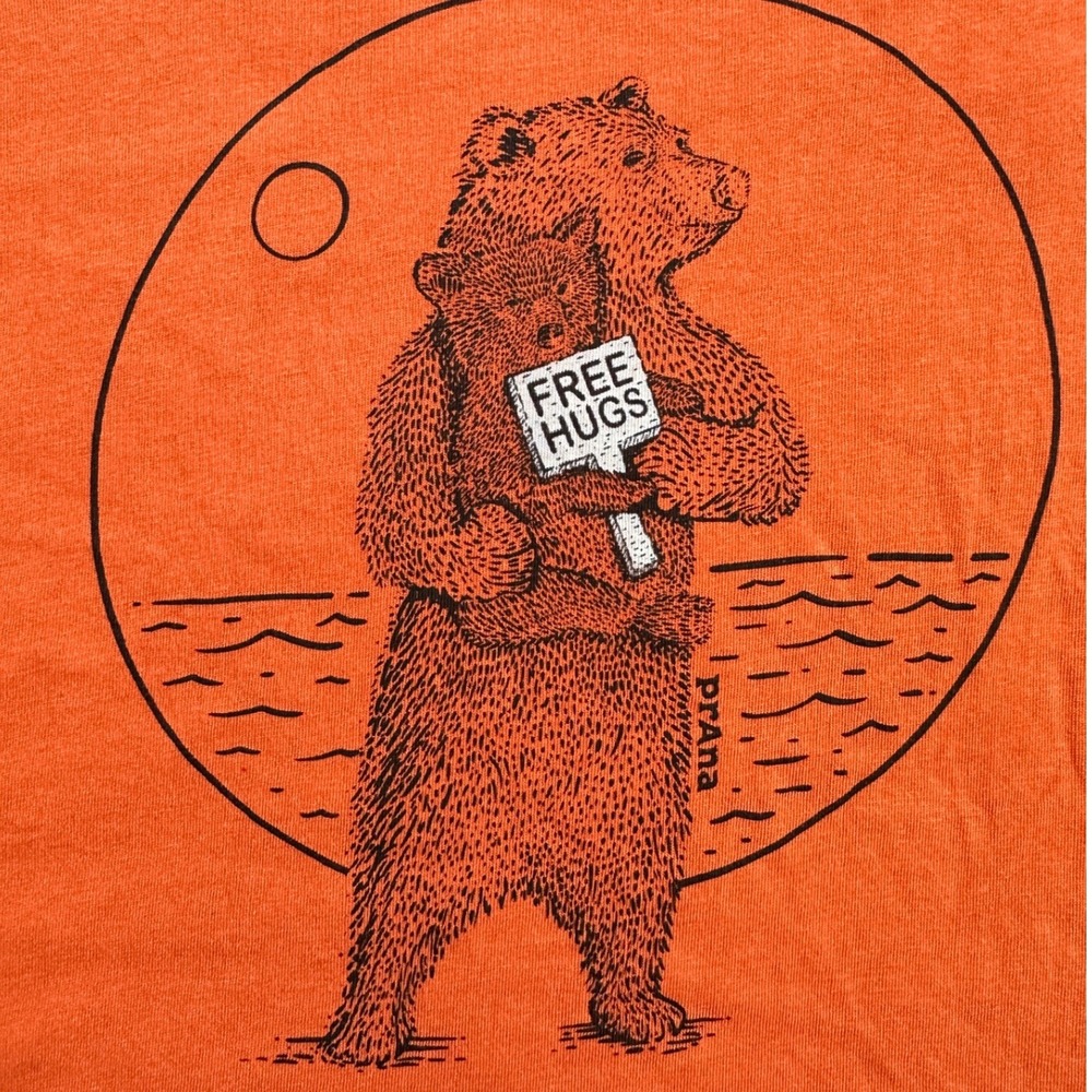 prAna Free Hugs Bear Graphic Tee Women Size M Orange Excellent Organic Cotton - Picture 3 of 7